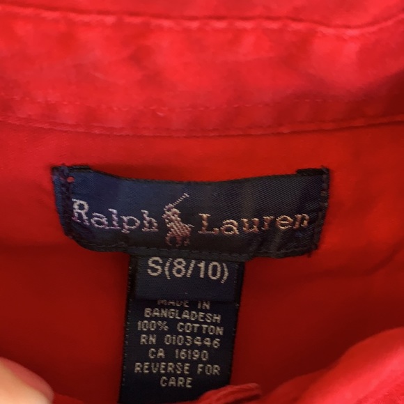Boys Ralph Lauren Red Button Down Shirt Pony Logo - Picture 3 of 4